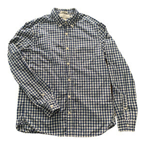 H&M LOGG Mens Navy White Check Long Sleeve Button Front Casual Shirt Size Medium